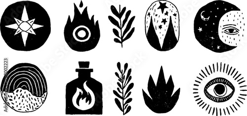 Mystical alchemy symbols collection featuring mercury and salt for esoteric designs