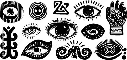 Ancient symbols and mystical shapes collection for bohemian design