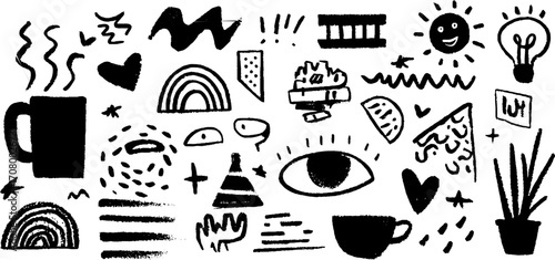 Creative brainstorm session doodles with whiteboard elements and hand-drawn icons for innovative meeting design