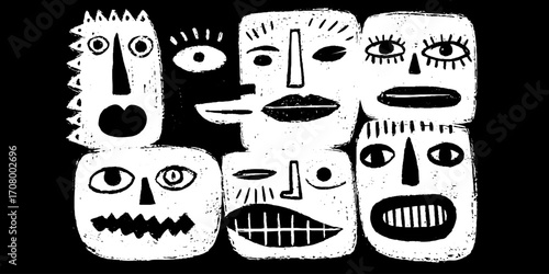 Abstract fragmented faces with expressive features for contemporary design