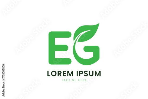 Minimalist green eg logo with leaf symbol for eco-friendly brands modern design