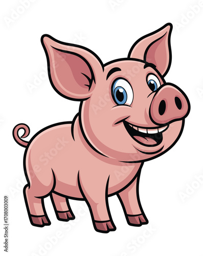 Happy cartoon piglet standing cheerful barnyard farm animal vector
