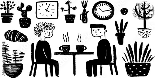 Cozy coffee break with conversation and plants surrounding two people