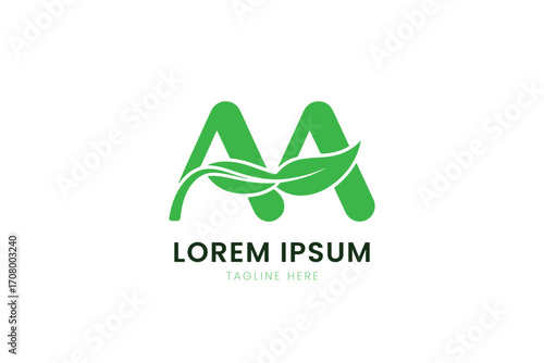 Minimalist green aa letter logo with leaf element modern design nature inspired