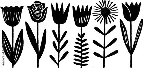 Floral silhouette with daggers tattoo flash design for artistic inspiration