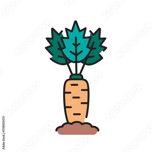 carrot growing color line icon for digital and print projects. Arctic animals.