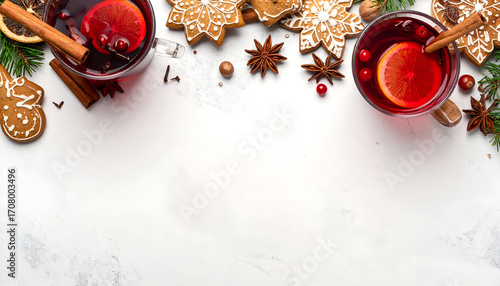 Festive Mulled Wine and Gingerbread Cookies Holiday Still Life.