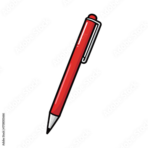 A bright red pen with a simple and clean design, ideal for education, business, and creative projects.