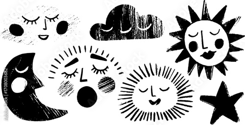 Dreamy celestial faces with emotions for artistic designs