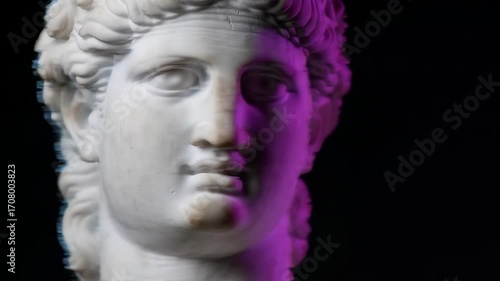 Wallpaper Mural Glitch Art: Neo-Classical Bust Transformed with Vibrant Purple and Blue Digital Effects Torontodigital.ca