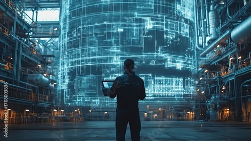 Engineer inspecting digital plant model.