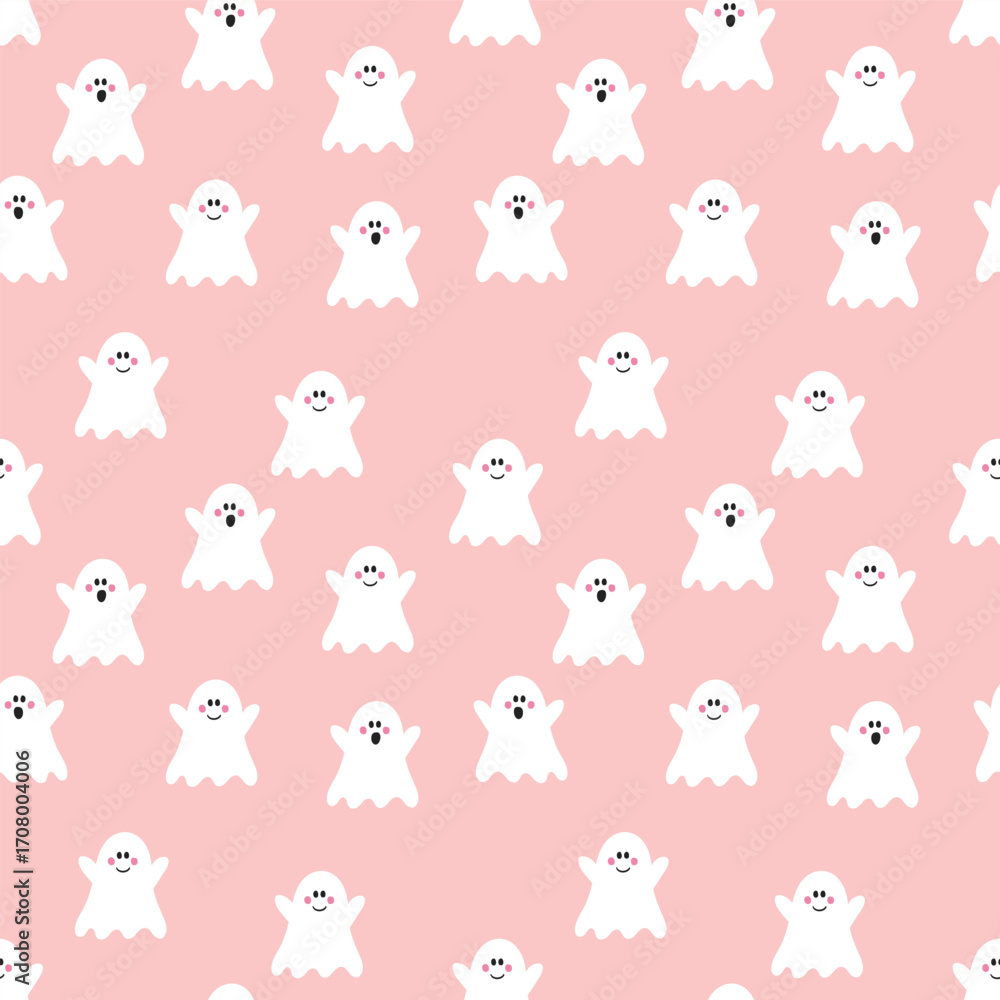 Fototapeta premium Halloween background. Seamless texture with cute ghosts. Vector illustration