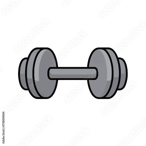 A simple cartoon illustration of a single dumbbell, a classic piece of gym equipment for fitness and weight training.