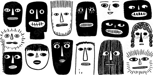 Emotion set featuring laughing, sad, and angry faces for art and design