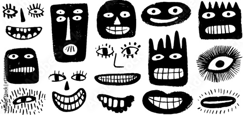 Expressive emotional masks: laughing, crying, screaming faces for creative design