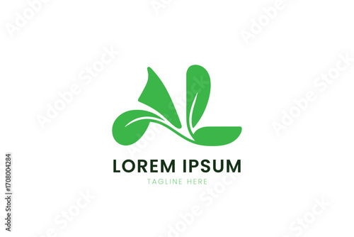 Minimalist green leaf logo design concept for eco-friendly brands and natural products
