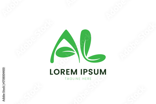 Minimalist green al logo with leaf accents and lorem ipsum placeholder text