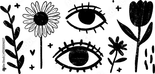 Whimsical eyes and flowers design for creative projects