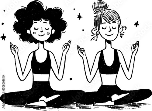 Meditation and yoga collection: lotus and tree pose illustrations for mindfulness and wellness design