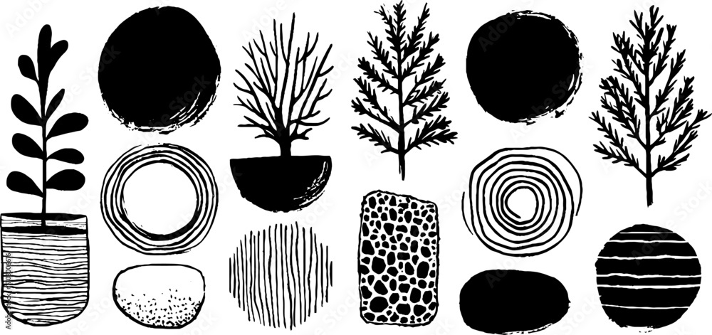 Organic texture set featuring leaf veins, bark lines, and nature-inspired patterns for design