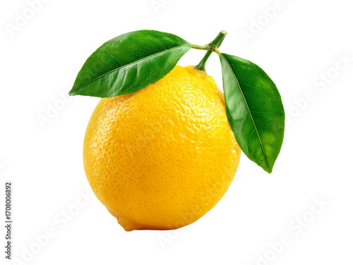 Fresh yellow lemon with green leaves isolated on black background, Isolated On White Background, Png Transparent