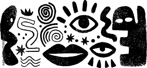 Quirky abstract composition with wiggly lines and blob shapes