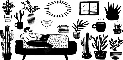 Cozy remote work space with couch, laptop, and wi-fi for home office inspiration