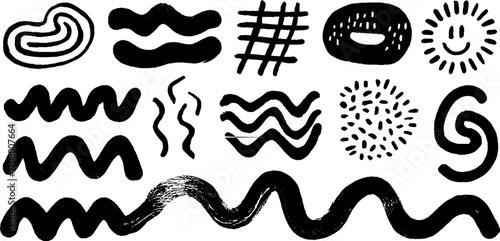 Abstract scribble chaos with random loops and sharp zigzags for artistic design