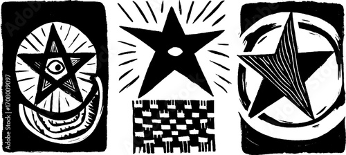 Celestial tattoo flash set with pentagram and hexagram designs for artistic inspiration