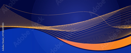 Abstract blue and yellow wave wide background banner curve element with line blue pettern space for text and message design, overlapping layers. eps 10