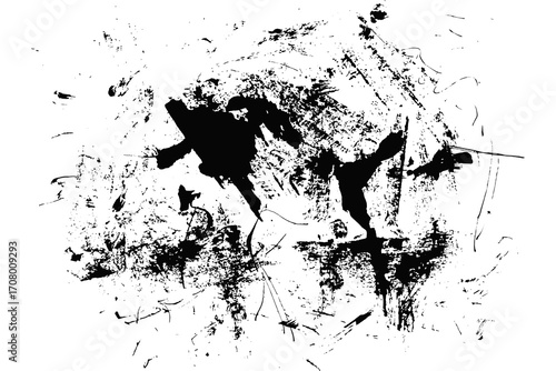 Black ink blotches grunge texture overlay isolated on white background