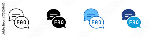 FAQ Chat Multiple Style Icon Design Vector - Speech bubbles with “FAQ,” symbolizing support, help, or frequently asked questions