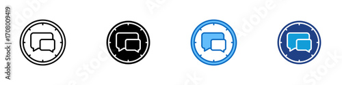 Chat Time Multiple Style Icon Design Vector - Clock with chat bubbles inside, symbolizing scheduled conversations or real-time messaging