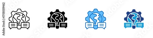 Global Chat Multiple Style Icon Design Vector - Globe with chat bubbles, symbolizing worldwide communication and international discussion