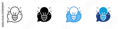 Idea Chat Multiple Style Icon Design Vector - Light bulb inside a speech bubble, symbolizing creative ideas, brainstorming, or innovation