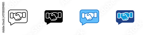 Handshake Chat Multiple Style Icon Design Vector - Speech bubble with handshake, symbolizing agreement, partnership, or business deal
