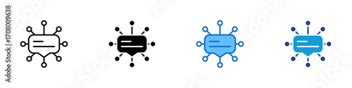 Network Chat Multiple Style Icon Design Vector - Central speech bubble connected to nodes, symbolizing communication network or digital connections