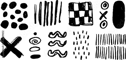 Abstract set of dotted and spiral grid patterns for artistic design