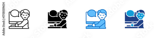 Online Chat Multiple Style Icon Design Vector - Person chatting on computer, symbolizing online communication and remote interaction