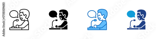 Public Speech Multiple Style Icon Design Vector - Person speaking at podium with bubble, symbolizing presentation, lecture, or public communication