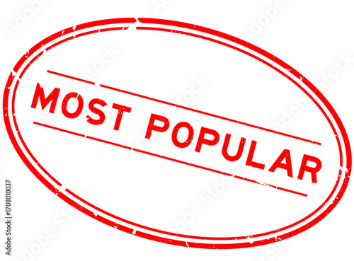 Grunge red most popular word oval rubber seal stamp on white background
