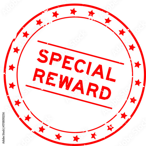 Grunge red special reward word round rubber seal stamp on white background