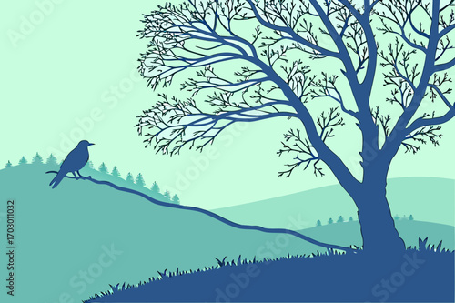 Serene Landscape Illustration with Rolling Hills