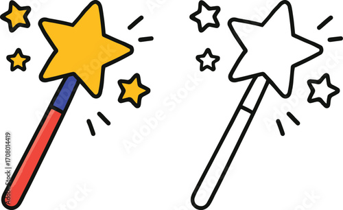 Cartoon magic wand with shining stars