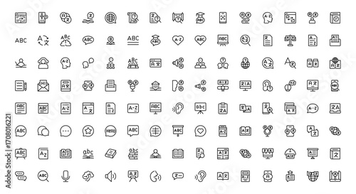 Linguistics and phonetics line icon set with editable, pixel-perfect illustrations. Includes professional, modern, and minimal vector icons ideal for language-related visuals.