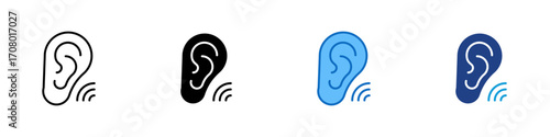 Listening Ear Multiple Style Icon Design Vector - Human ear symbolizing listening, hearing, attention, or communication