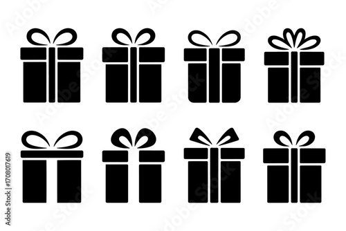 silhouette of eight gift boxes surprise package