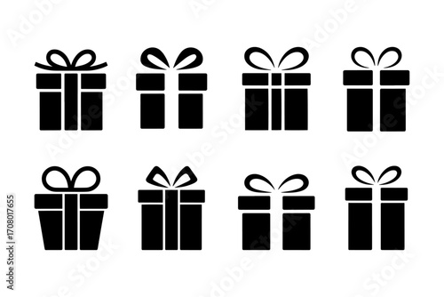 silhouette of gift boxes with ribbon bows for various occasions