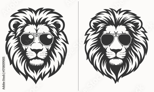 Lion Silhouettes in sunglass Various Poses for Wildlife and Animal Graphic Designs t