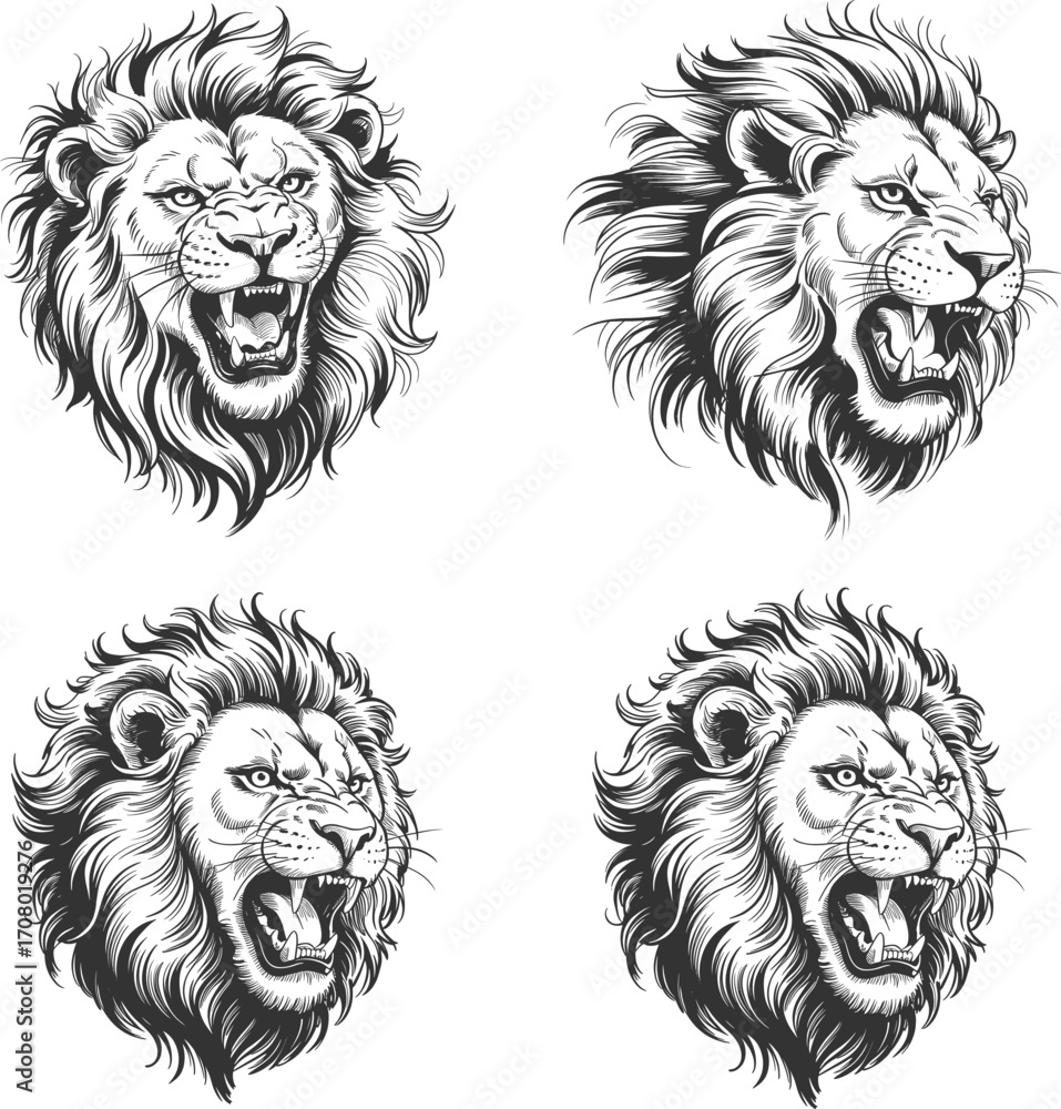 Obraz premium Lion Silhouettes in Various Poses for Wildlife and Animal Graphic Designs r